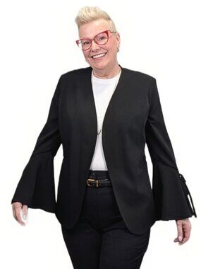 Peter Nygård Black Blazer Bell Sleeve Open Front Size 14 Stretch Jacket